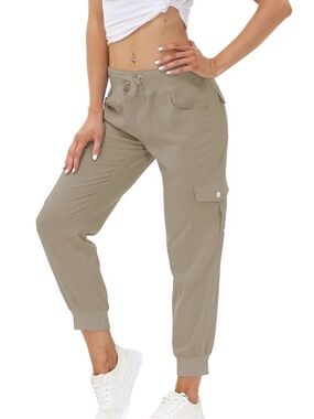 NWOT MoFiz Women's Taupe Cargo Jogger Pants with Elastic Waist